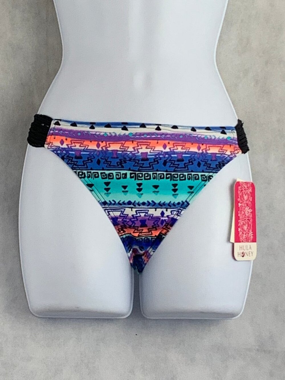 Hula Honey Juniors Crochet Side Tab Hipster Bikini Swim Bottom, Multi, Medium